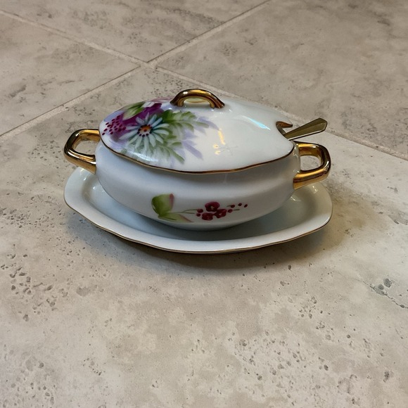 Lefton Other - Lefton China Sugar Bowl With Attached Plate And Lid, 6" #4668